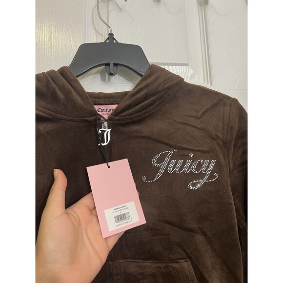 NEW! NWT JUICY COUTURE Velour OG Bling Tracksuit Hoodie & Pant Set Brown Sugar S - Picture 9 of 10
